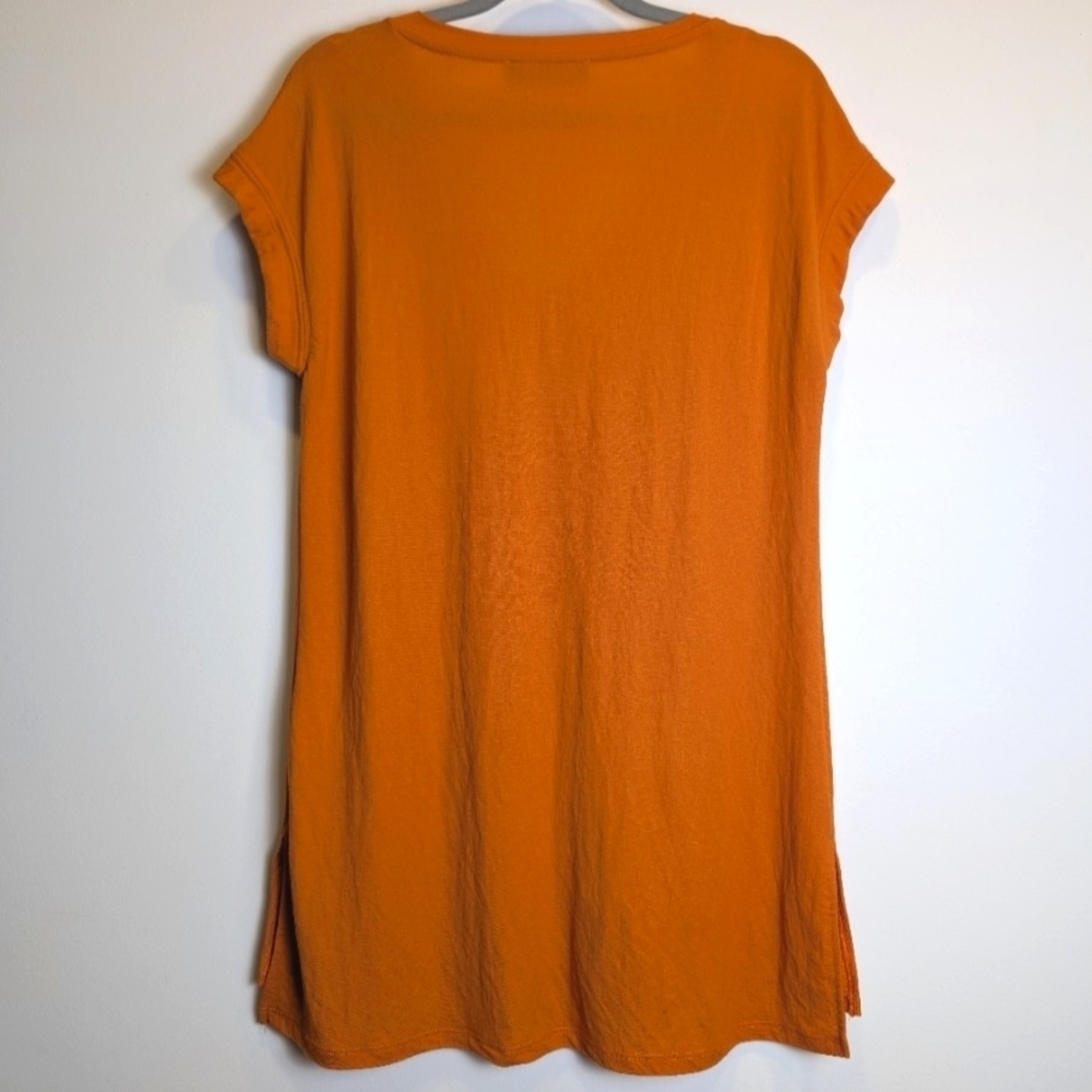 Primark Orange Longline V-neck Short Sleeve Shirt Size Medium - Picture 2 of 5